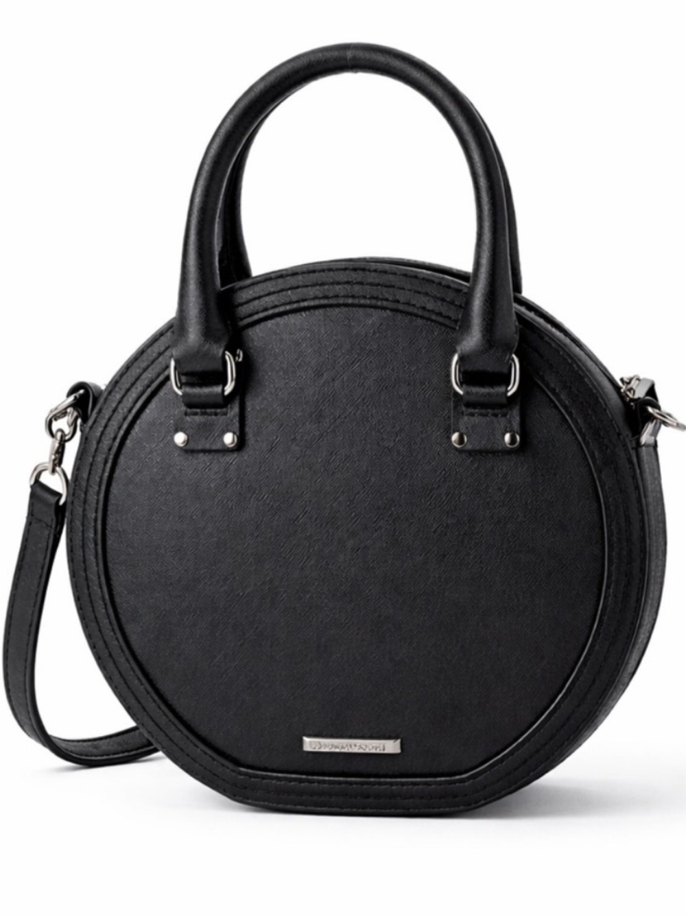 Rebecca Minkoff Bree Circle Bag Black Saffiano Genuine Leather Handled Crossbody